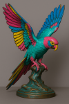 Perroquet en vol aux couleurs pop traité en bronze, style Antoine-Louis Barye