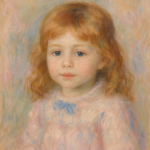 Portrait d'une petite fille avec des tons pastel, style Renoir