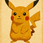 Pikachu stylisé en illustration publicitaire vintage dans le style Hohlwein