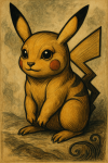 Pikachu représenté dans un style animalier élégant et graphique à la Paul Jouve