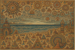 Plage surréaliste avec motifs abstraits, style Adolf Wölfli