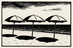 Scène de plage minimaliste en noir et blanc, style Vallotton