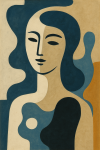 Portrait d'une femme en formes abstraites colorées, style collage Jean Arp