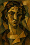 Portrait cubiste d'une femme avec des volumes décomposés, style Georges Braque