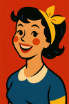 Portrait stylisé d'une femme en mascotte publicitaire dans le style de Donald Brun