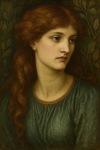 Portrait d'une femme au style préraphaélite avec une robe médiévale