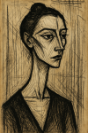 Portrait anguleux d'une femme au long cou, style Bernard Buffet