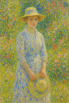 Portrait d'une femme avec un chapeau dans le style impressionniste de Claude Monet