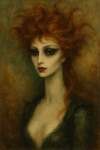 Portrait onirique d'une femme masquée dans le style de Leonor Fini