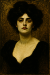 Portrait intense d'une femme au regard fixe, style Franz von Stuck