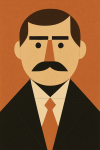 Portrait géométrique et minimaliste d'un homme, style Charley Harper