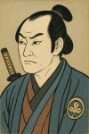 Portrait ou buste d’un samouraï ou personnage japonais dans le style ukiyo‑e de Hiroshige