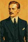 Portrait stylisé d’un homme en costume dans le style graphique de Ludwig Hohlwein
