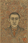 Portrait d'un homme surchargé de motifs complexes dans le style d'Adolf Wölfli