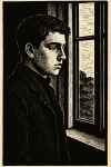 Portrait d'un jeune homme à la fenêtre, style gravure Vallotton