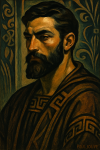 Portrait d'un homme barbu dans un style animalier graphique à la Paul Jouve