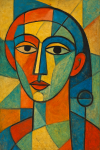 Portrait abstrait géométrique d’un visage humain, style Kandinsky