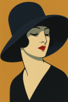 Portrait stylisé d'une femme en aplats de couleurs, style Julius Klinger