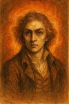 Portrait d’un poète mystique dans le style dramatique et lumineux de William Blake