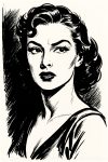 Portrait de femme au style pulp, encrage noir et blanc, style Alex Raymond