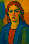 Portrait d'une femme aux couleurs vives et formes simplifiées, style Paul Sérusier