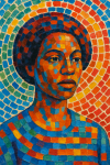 Portrait stylisé avec mosaïque de couleurs, style Alma Thomas