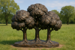 Arbres stylisés dans une prairie, en sculpture de bronze façon Armand Petersen