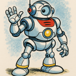 Robot futuriste traité en bande dessinée façon Albert Uderzo