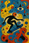 Scène contemporaine revisitée dans un style à la Miró