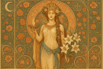 Scène mythologique illustrée façon Mucha