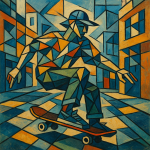 Scène urbaine moderne traitée dans un style cubiste à la Picasso