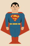 Superman réinterprété dans un style géométrique et minimaliste, façon Charley Harper