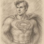 Superman croqué au crayon dans un style Renoir
