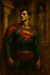 Superman dans un temple antique, style symboliste de Franz von Stuck