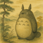 Totoro revisité dans le style nanga poétique de Taikan Yokoyama