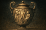 Urne décorative ornée de figures mythologiques dans le style gravé de William Blake