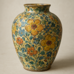Photo réaliste d'un vase en céramique avec des motifs floraux, façon Edouard Vuillard